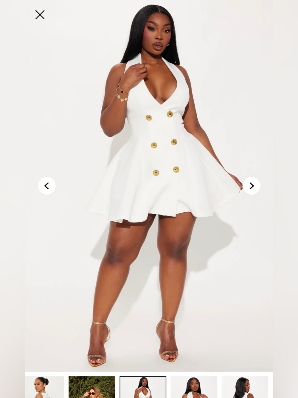 White Halter Double-Breasted Mini Dress with Gold Buttons - Sz XL